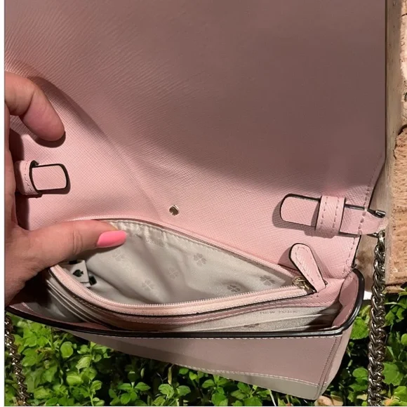 Kate Spade Pink & Grey Saffiano Leather Chain Crossbody Bag EUC - Picture 5 of 7